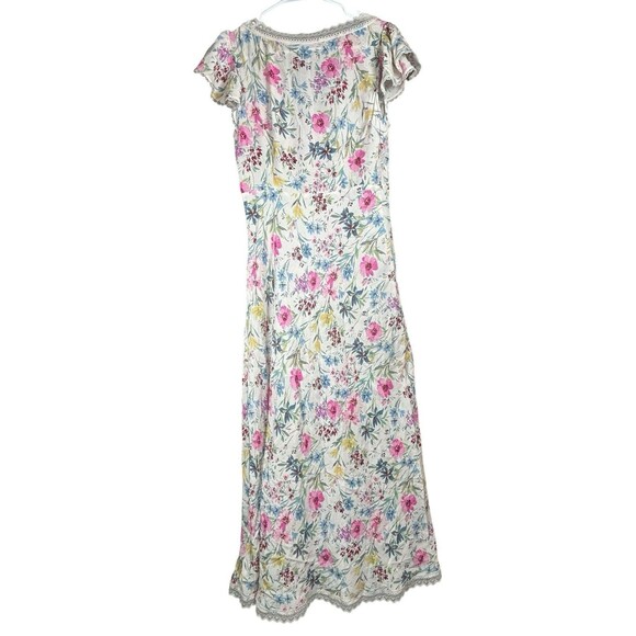 Gap Lace-Trim V-Neck Crepe Maxi Dress Small White Floral Pink Blue Cottagecore - Picture 7 of 11